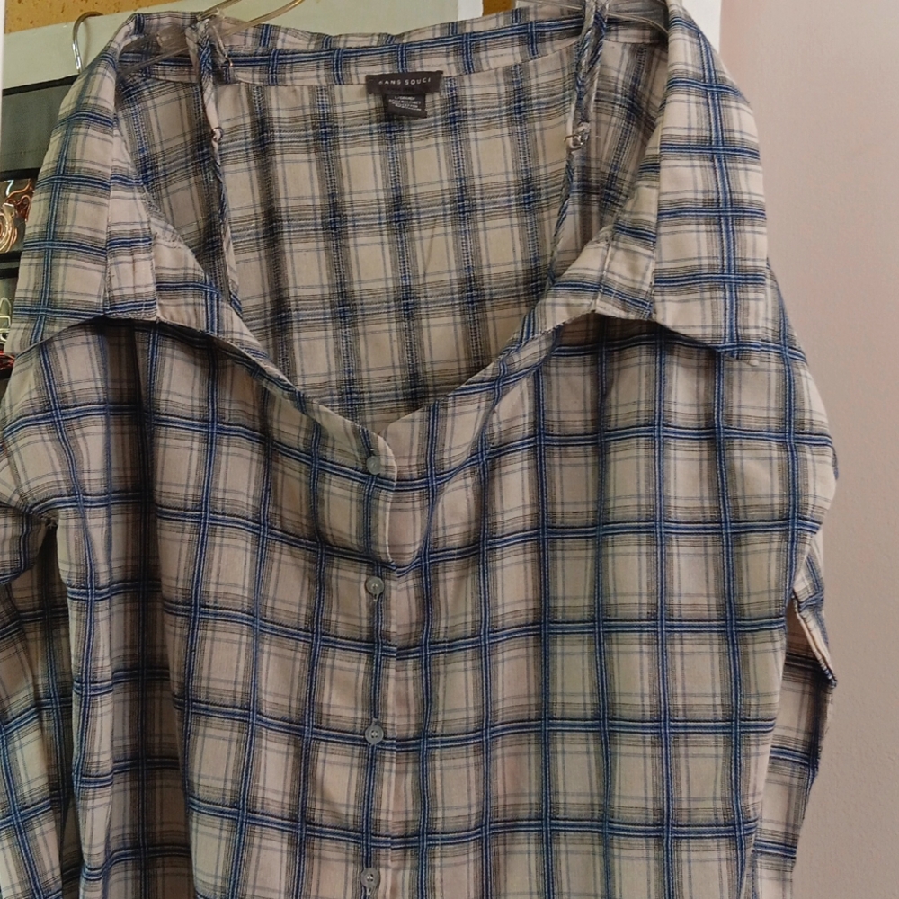SANS SOUCI Off The Shoulder Plaid Shirt